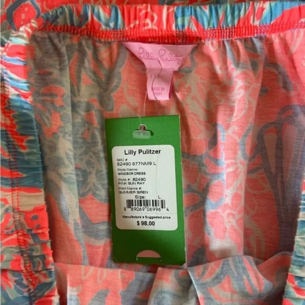 LILLY PULITZER Summer Siren Pink Sun Ray 100% Cotton‎ Windsor Dress Large - Picture 6 of 9